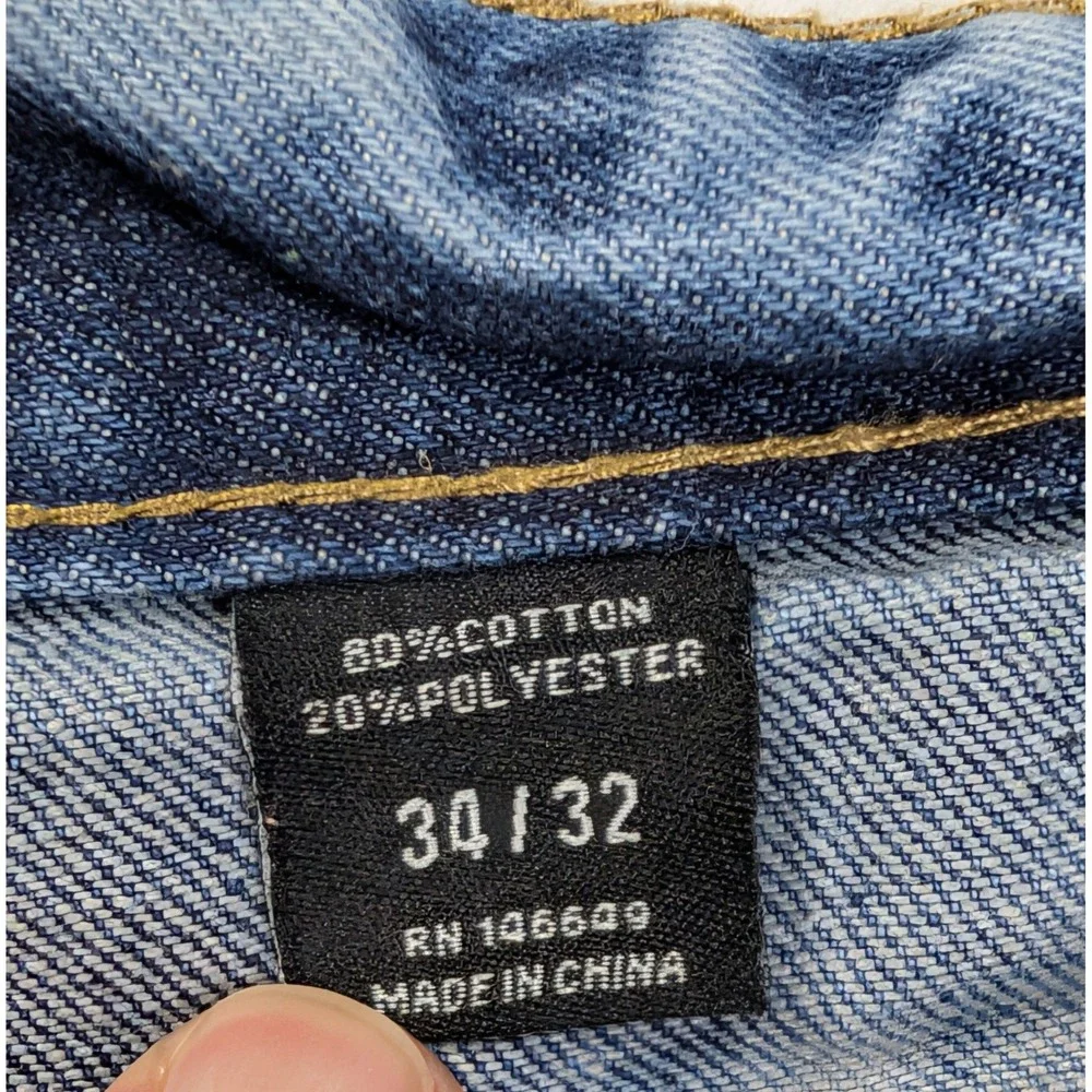 Finest Threads NY Mens Biker Jeans 34 x 32 Studded Zipper Distressed Blue